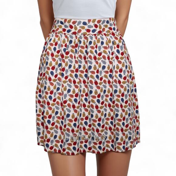 Loft Linen Blend Pineapple Print Pull On Skirt With Pockets White Multi Size M - Picture 1 of 8
